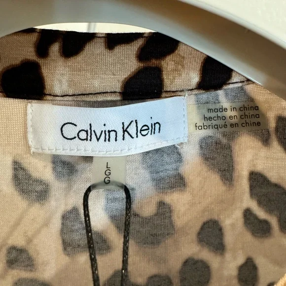 Calvin Klein Half Zip 3/4 Sleeve Leopard Print Top - L - NWT - Picture 7 of 9